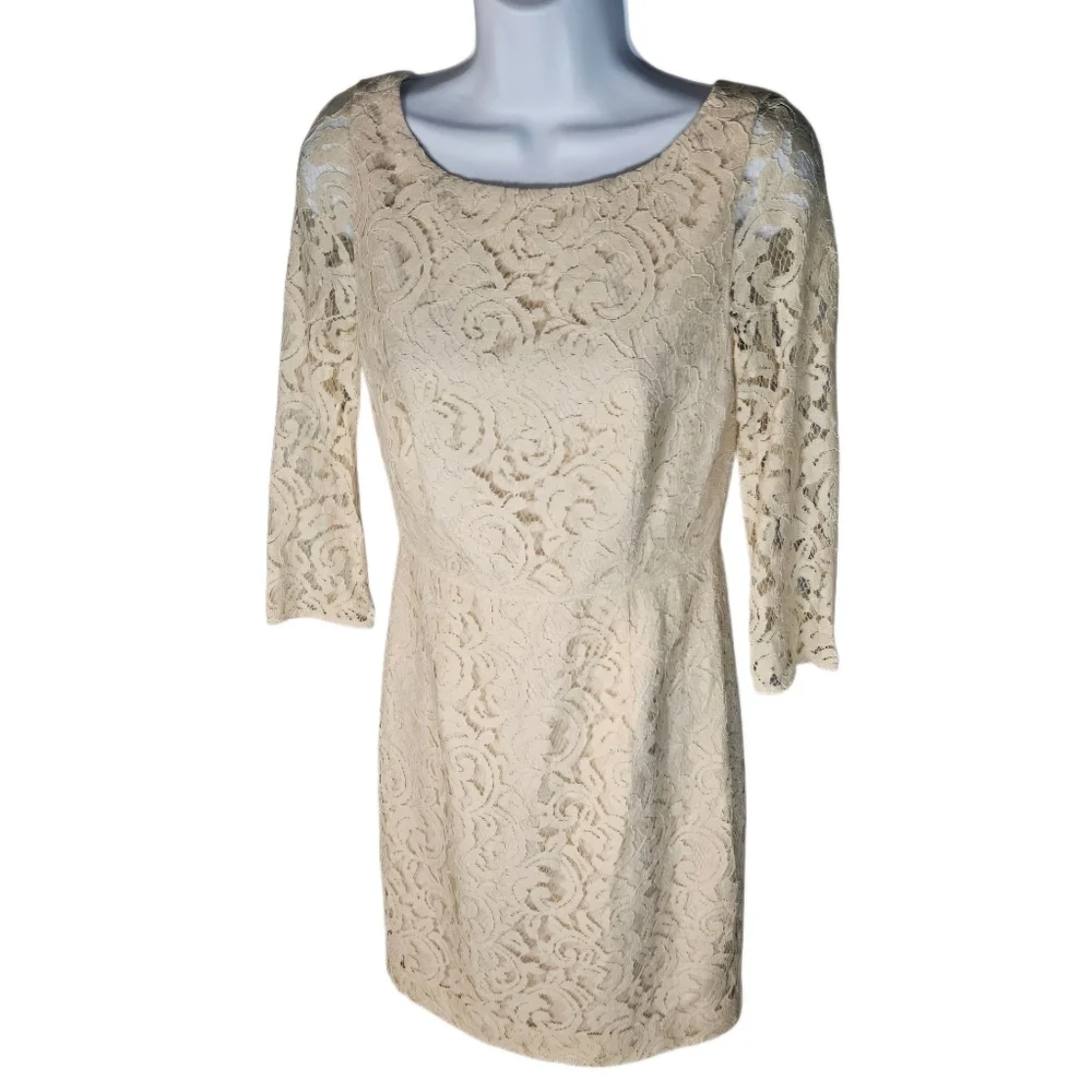 0001 J. Crew  Natalia Lace Dress A9022 Cream Bridal Wedding Formal Office Size 2 - Picture 3 of 15